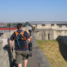 Andrew Sheard filming on the walls 